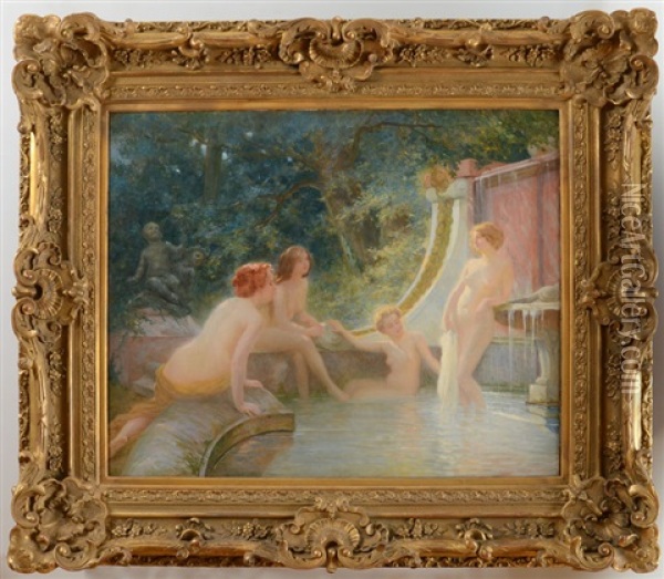 Young Bather In A Fountain Oil Painting - Albert Auguste Fourie