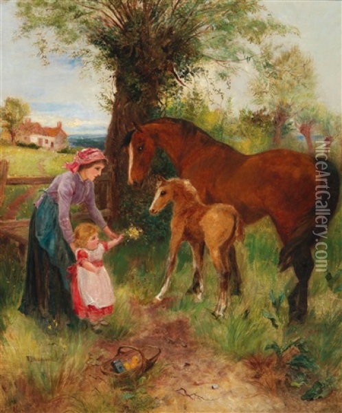 Visiting The Horses Oil Painting - Nora Drummond
