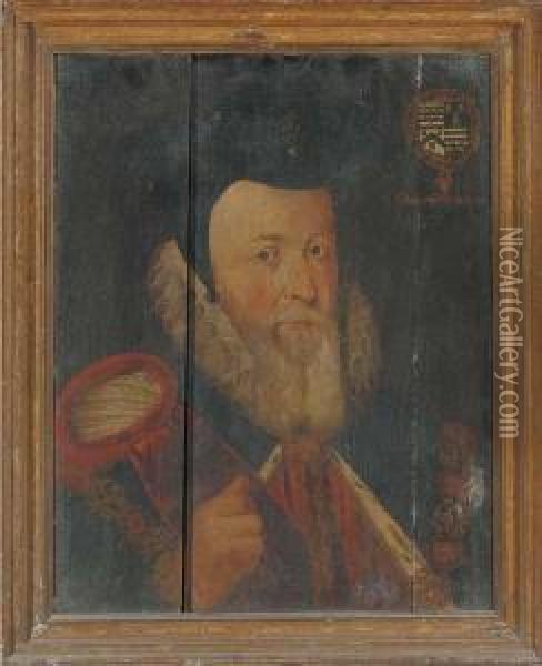 Portrait Of William Cecil 
(1520-1598), 1st Baron Burghley,bust-length, As Lord High Treasurer Oil Painting - Marcus Ii Gerards