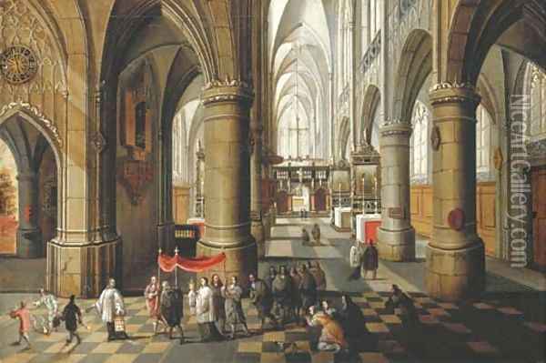 The interior of a Gothic Cathedral Oil Painting - Peeter, the Younger Neeffs