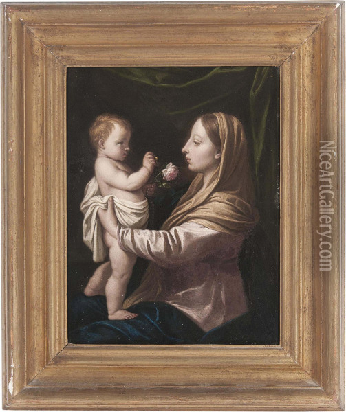 La Madonna Della Rosa Oil Painting - Simone Cantarini Il Pesarese