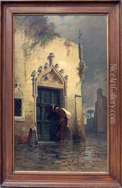 Italienische Dorfstrase Mit Einem Eremit Vor Klosterpforte Oil Painting - Hermann David Salomon Corrodi