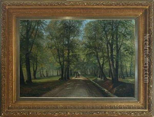 Forest Scenery With Walking Couple Oil Painting - Siegfried Hass