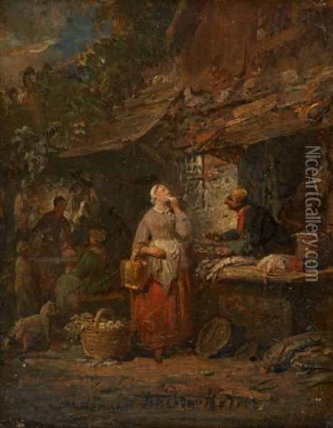 Le Marche Aux Poissons Oil Painting - Ferdinand de Braekeleer the Elder
