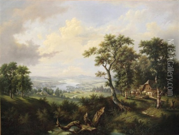 Paysage, Aux Sources Du Danube Oil Painting - Josef Burgaritzky