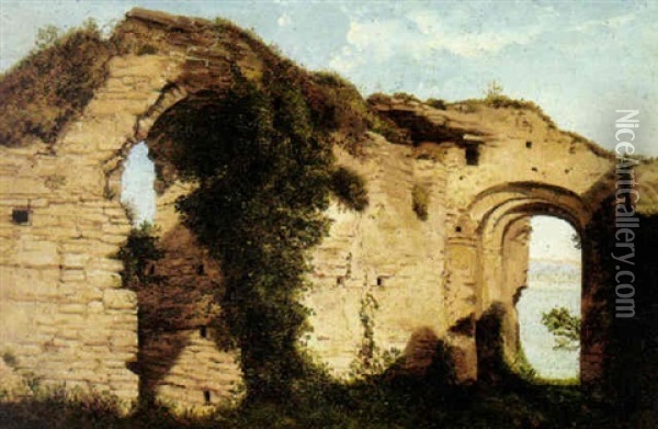 Ruins With A Coast In The Background Oil Painting - Franz Knebel