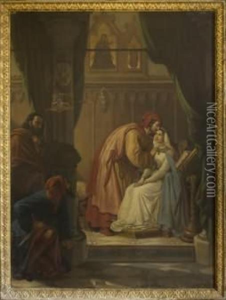 Paolo E Francesca Sorpresi Da Gianciotto Oil Painting - Cesar Mussini
