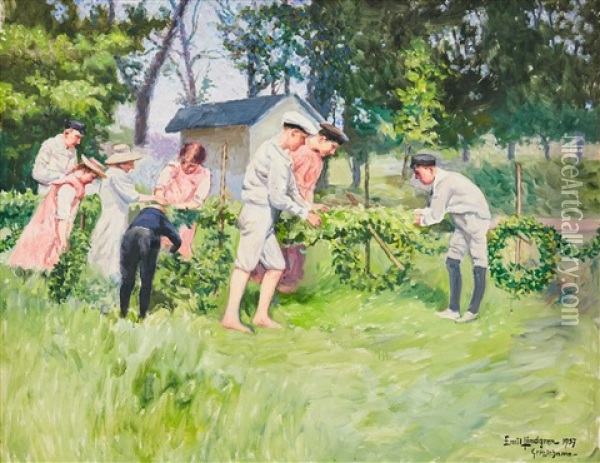 Midsommarfirande Oil Painting - Emil (Harald Emanuel) Lindgren