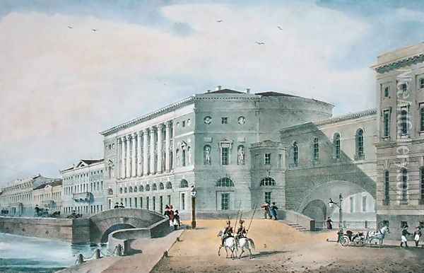 The Hermitage Theatre as Seen from the Vassily Island, 1822 Oil Painting - Anonymous Artist