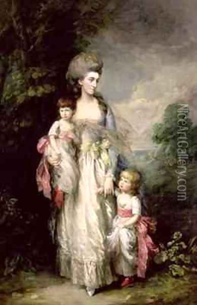 Mrs Moody and two of her children Oil Painting - Thomas Gainsborough
