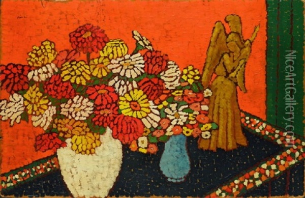Stillleben Mit Zwei Vasen Und Blumenbouquets Oil Painting - Jozsef Rippl-Ronai