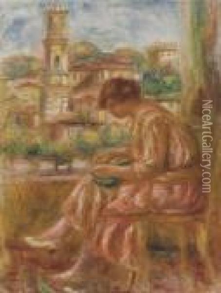 Femme A La Fenetre Avec Sur Le Vieux Nice Oil Painting - Pierre Auguste Renoir