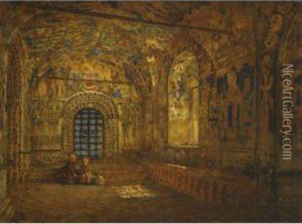 The Portico Of A Church Oil Painting - Vasily Vasilievich Vereschagin