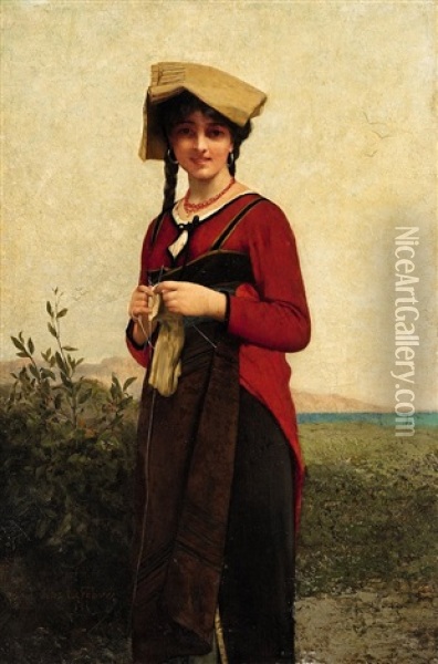 An Italian Lady Knitting Oil Painting - Jules Joseph Lefebvre