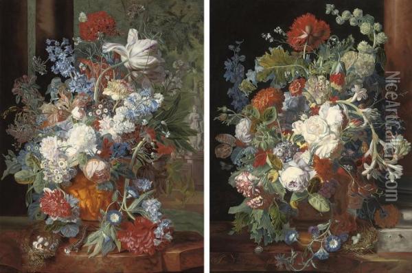 Still Life Roses, Carnations... Oil Painting - Jan Van Huysum