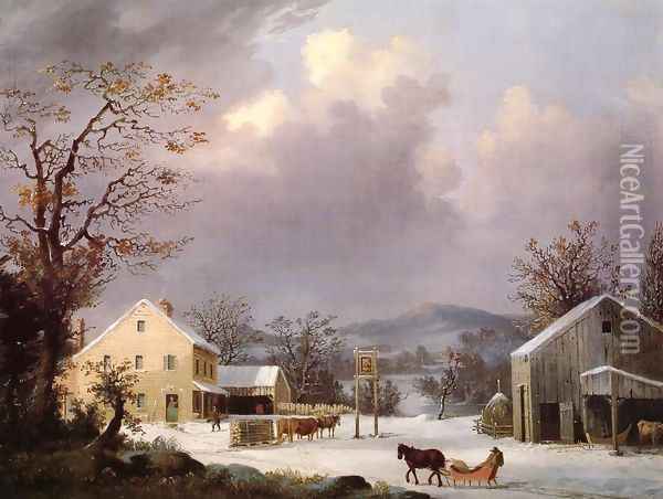 Jones Inn, Winter I Oil Painting - George Henry Durrie