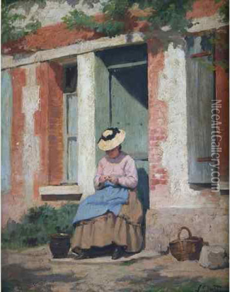 Jeune Fille Assise Sur Le Pas De La Porte Oil Painting - Victor-Gabriel Gilbert