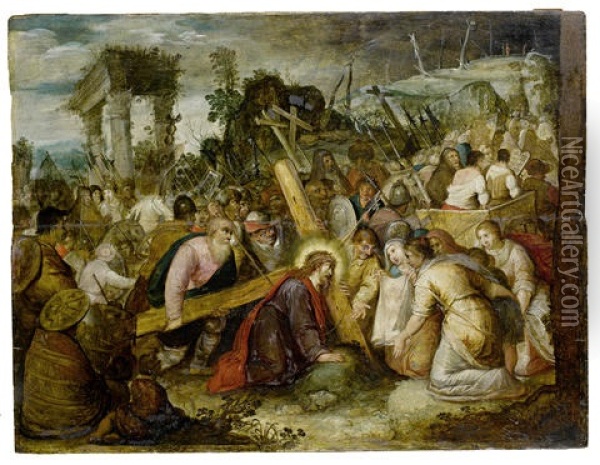 Christ And Saint Veronica On The Road To Calvary Oil Painting - Hieronymus Francken the Younger