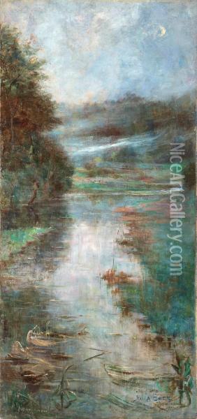 Misty River Landscape, Normandy Oil Painting - Julia Beck
