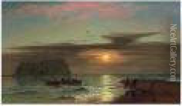 The Seine Net Fishermen At Sunset Oil Painting - John Mogford