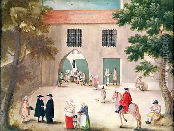Distributing Alms to the Poor, from 'L'Abbaye de Port-Royal', c.1710 Oil Painting - Cochin, Louise Madelaine