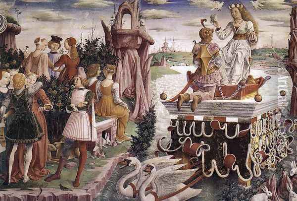 Allegory of April- Triumph of Venus (detail 2) 1476-84 Oil Painting - Francesco Del Cossa