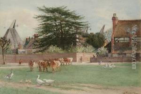 Cattle On A Village Green Oil Painting - John Pedder