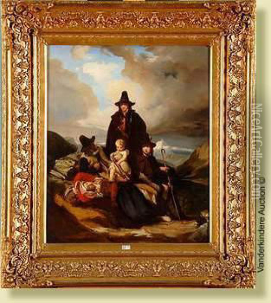 Scene Familiale Dans La Campagne Romaine Oil Painting - Jules Worms