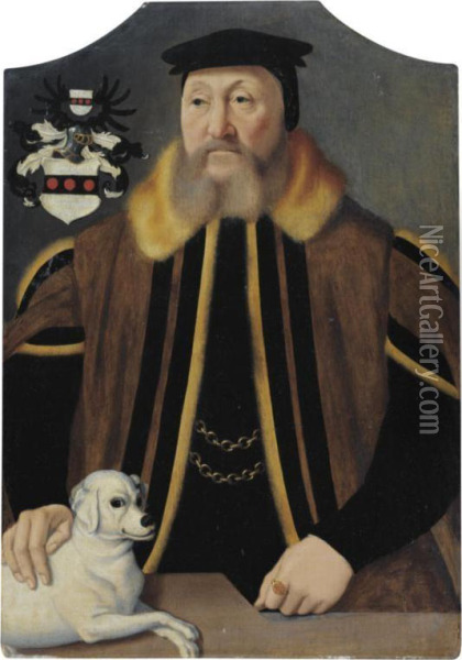 Portrait Of A Gentleman With His Dog Oil Painting - Bartholomaeus I Bruyn
