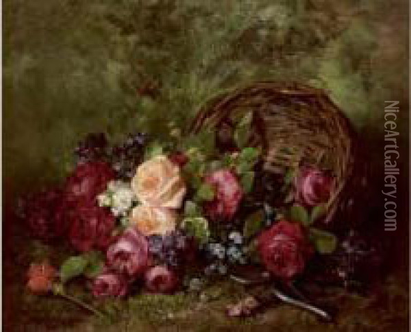 Bouquet De Roses Dans Un Panier Oil Painting - Louis De Schryver