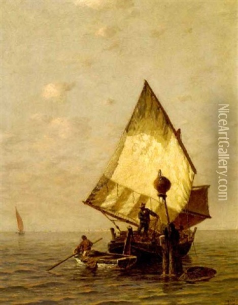 Fishing Boats In The Venetian Lagoon Oil Painting - Ludwig Dill