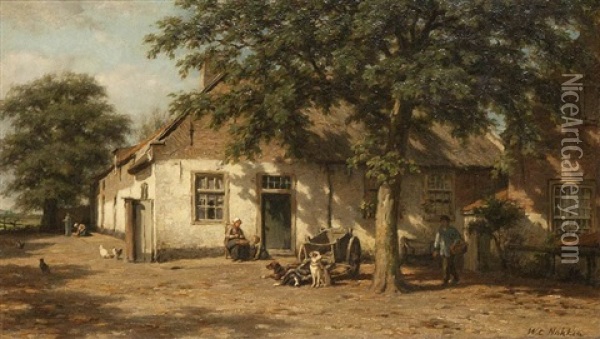 Animated Farmhouse View With Dog Cart Oil Painting - Willem Carel Nakken
