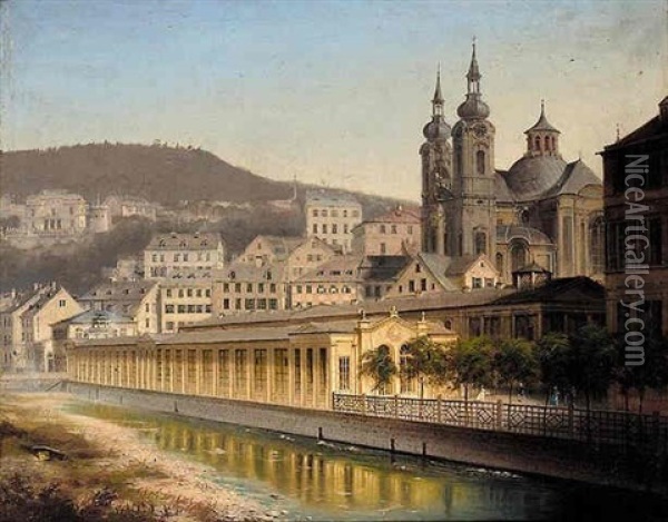 View Of A City Oil Painting - Johann Wilhelm Jankowski