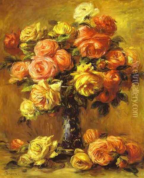 Roses in a Vase 3 Oil Painting - Pierre Auguste Renoir