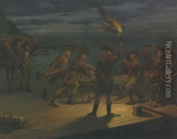 Revolutionary War Harbor Scene Oil Painting - Edgar Spier Cameron