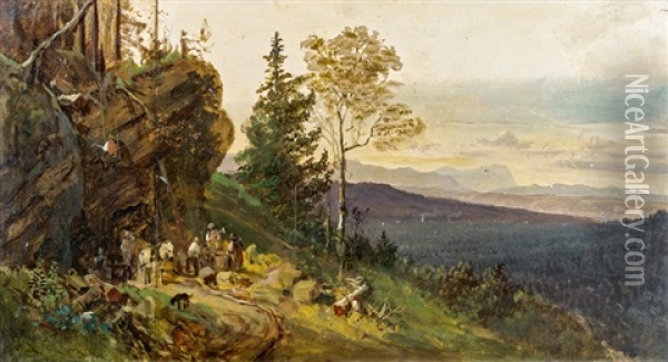 Steinbruch Im Voralpenland Mit Blick Auf Die Zugspitze Oil Painting - Heinrich Buerkel