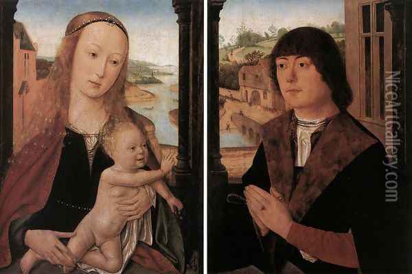 Diptych with a Man at Prayer before the Virgin and Child Oil Painting - Unknown Painter