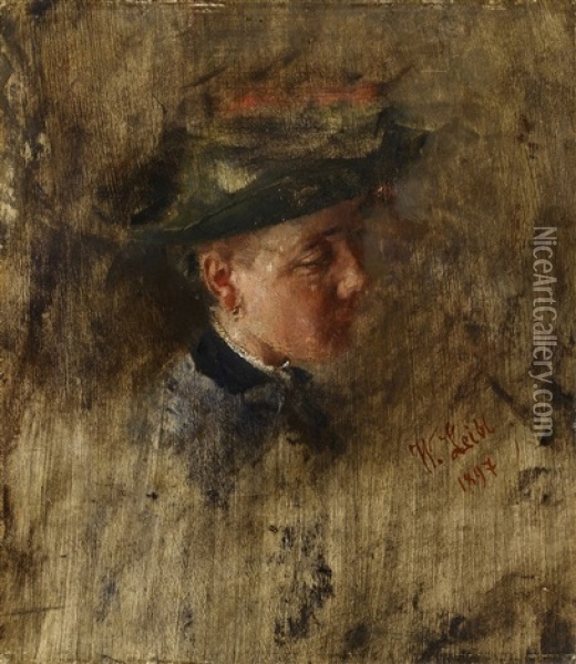 Girl's Head - So Called Malresl Oil Painting - Wilhelm Maria Hubertus Leibl