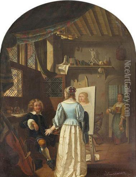 Im Atelier Eines Malers. Oil Painting - Cornelis Kruseman