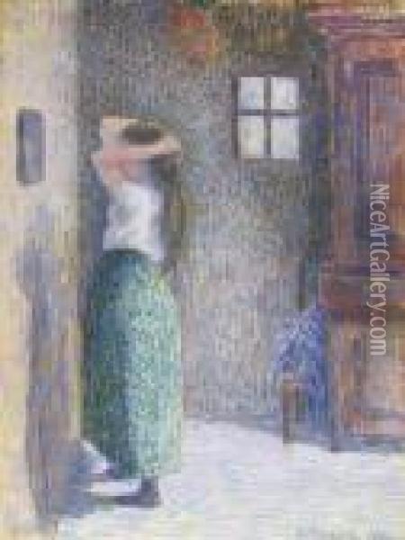Jeune Paysanne A Sa Toilette Oil Painting - Camille Pissarro