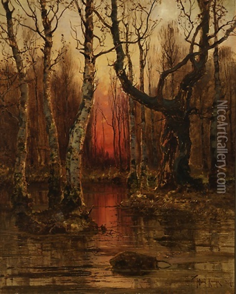 Sunset Oil Painting - Yuliy Yulevich (Julius) Klever