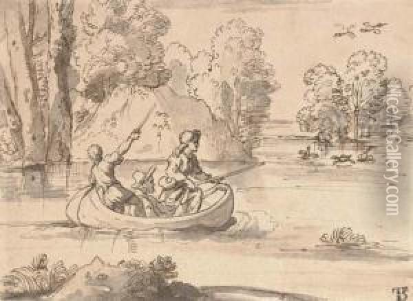Three Men Shooting Duck From A Boat Oil Painting - Michel Corneille II