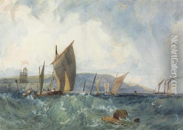 Shipping Off The Coast Of Dieppe Oil Painting - Richard Parkes Bonington