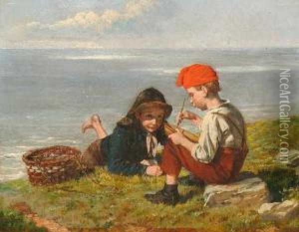 The Young Boat Builders. Oil Painting - William Hemsley