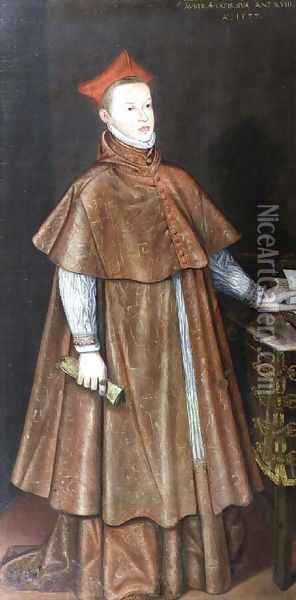 Portrait of the Cardinal Archduke Albert of Austria 1559-1621 son of Emperor Maximilian II, 1577 Oil Painting - Alonso Sanchez Coello