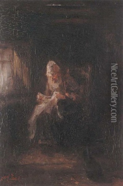 Old Woman Sewing Oil Painting - Jozef Israels