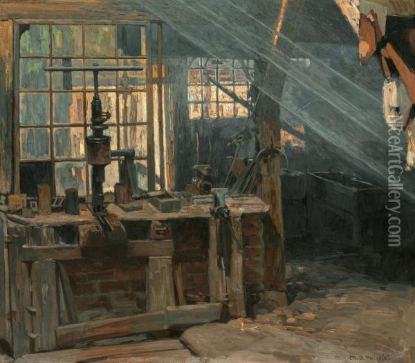 Die Holzwerkstatt Oil Painting - Charles Joh. Palmie