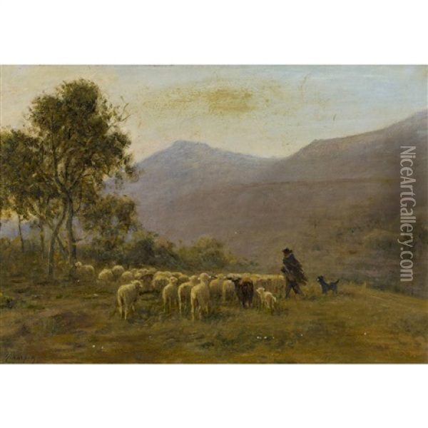 Bergere Et Ses Moutons Oil Painting - Albert Charpin