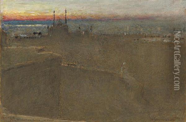 Sunset From Moqattam Hills, Cairo Oil Painting - Albert Goodwin