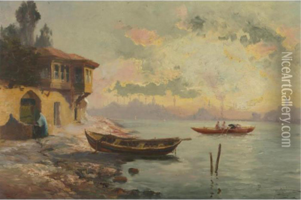View Of The Bosporus, Constantinople In The Distance Oil Painting - Francois Leon Prieur-Bardin